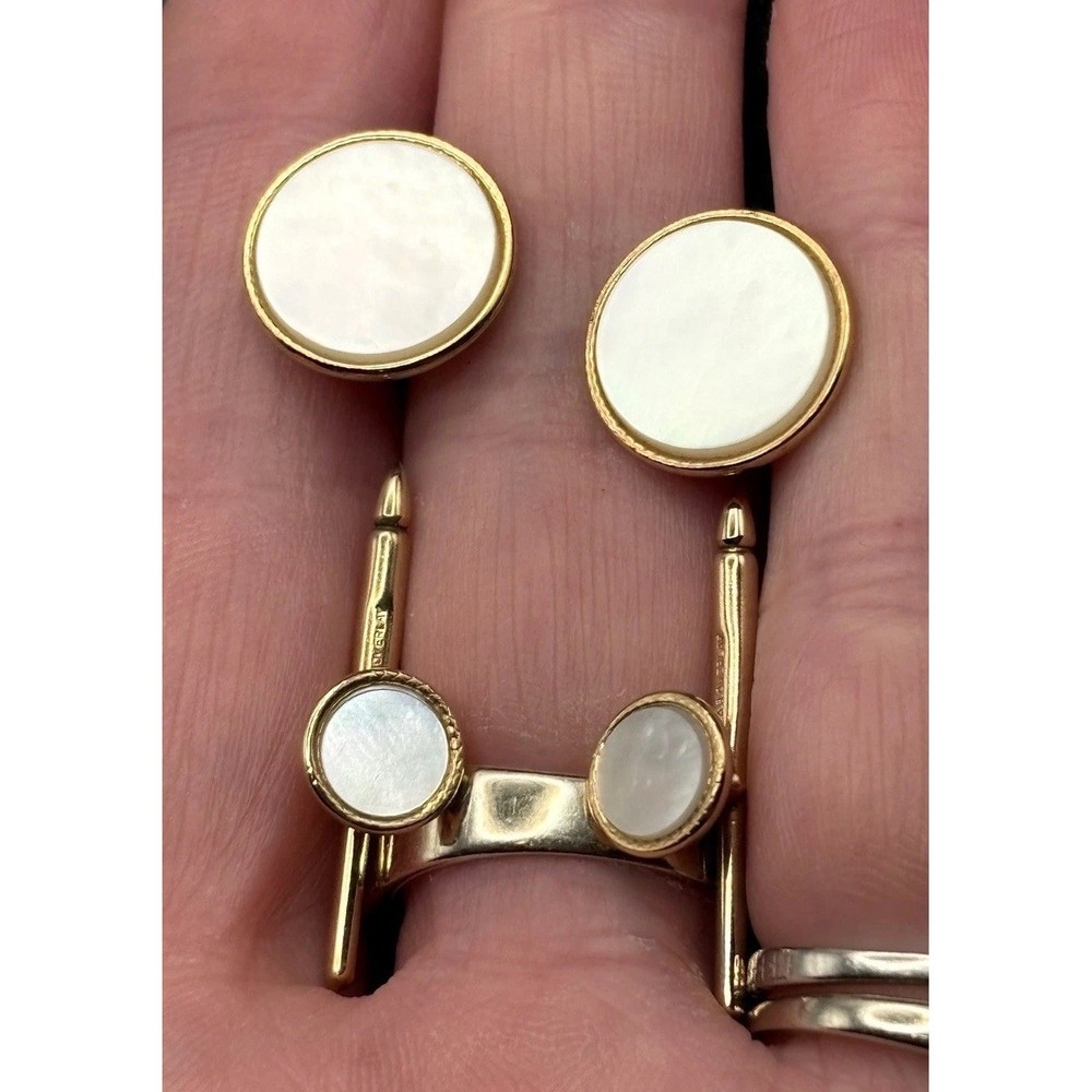 Vintage B.A. Ballou Gold Overlay Mother of Pearl MOP Cufflinks & Buttons Set